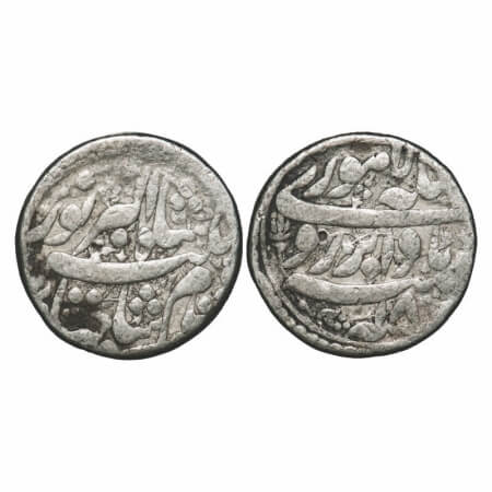 Jahangir, Silver Rupee, 11.11g, Lahore Mint, 18 RY, Badabar Couplet, floral design on both