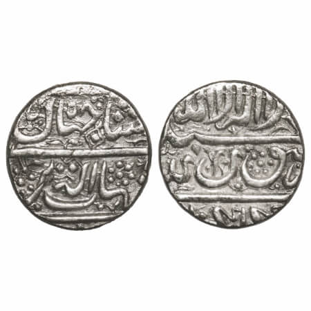 Shah Jahan I, Silver Rupee, 11.37g, Golkunda Mint, Undated type, legends crude style. KM 2