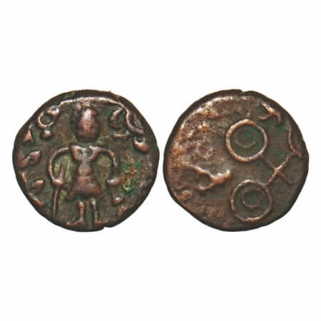 Post-Mauryan, Ujjaini Region, Uninscribed type, Copper Unit, 2.76g, 13.39x13.81mm, Obv: Ma