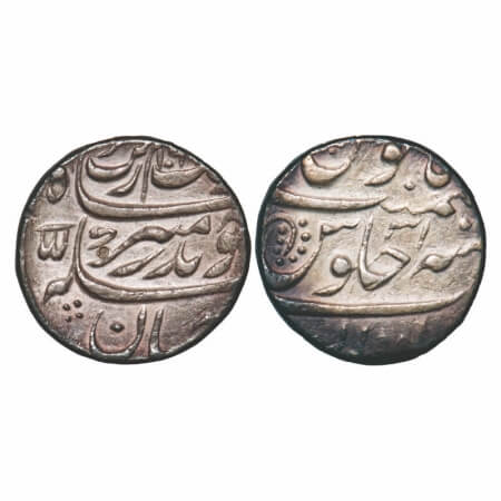 Aurangzeb, Silver Rupee, 11.39g, Multan Mint, AH 109(9)/31 RY, flower bud as symbol in See