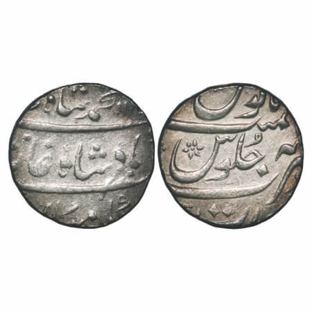 Muhammad Shah, Silver Rupee, 11.51g, Surat Mint, AH 114x. KM 436.60. weak struck, Toned Mi