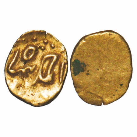 Ahmad Shah, Gold ½ Fanam, 0.21, Uniface. KM Unlisted weight type. Extremely Fine, Scarce.