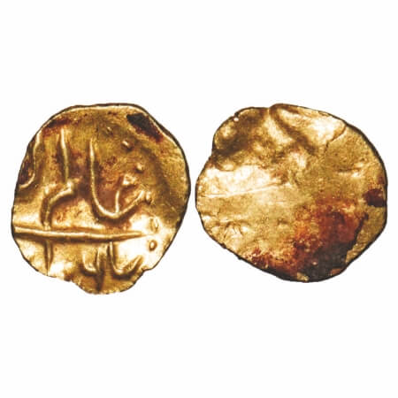 Alamgir II, Gold ½ Fanam, 0.18g, mintless type, AH 1167. rev partial lakhi/brockage type. 