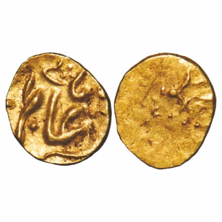 Alamgir II, Gold ½ Fanam, 0.19g, Kharpa. KM Unlisted weight type. Very Fine, Rare.