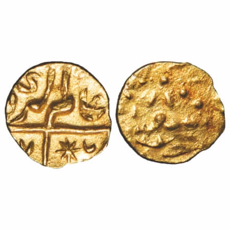Alamgir II, Gold ½ Fanam, 0.19g, Siddhaut Mint, AH (116)7, star and crescent mmarks. KM un