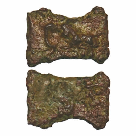 Post-Mauryan, Kaushambi Region, Uninscribed type, Damru Shaped, Cast Copper, 1.08g, 10.15x