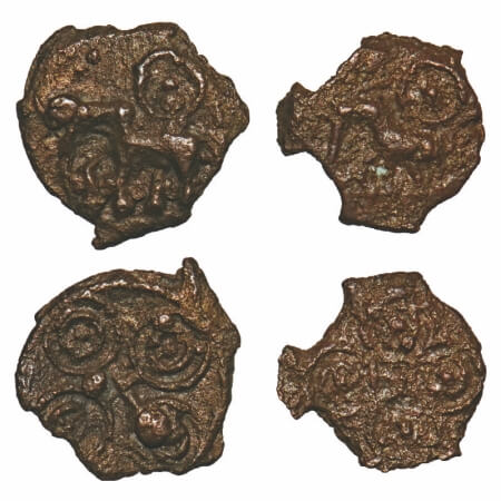 Post-Mauryan, Kaushambi Region, Uninscribed type, Cast Copper, (2 coins), 1.14g, 14.15x13.