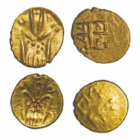 Marathas of Gingee, Gold Fanam (2 Coins), 0.36g, 8.09x7.94 mm, 18 Cen AD, Obv: ‘Kali’ like