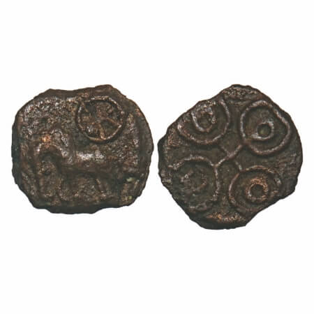 Post-Mauryan, Kaushambi Region, Uninscribed type, Copper Unit, 1.11g, 11.04x12.42mm, Obv: 