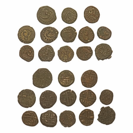 Mysore, Copper Kasu (13 Coins), Numerals 2 (2), 3, 4, 7, 9, 12, 16, 17, 18, 23, 24, 27. KM