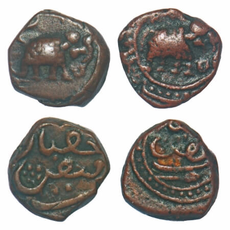 Mysore, Copper ¼ Paisa (2 Coins), Tipu Sultan, Faiz Hisar Mint, AM Unseen, 2.07 & & 2.92g,