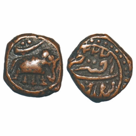 Mysore, Copper 1/4 Paisa, 2.90g, Tipu Sultan, Faiz Hisar Mint, AM 1222 (error retro date i