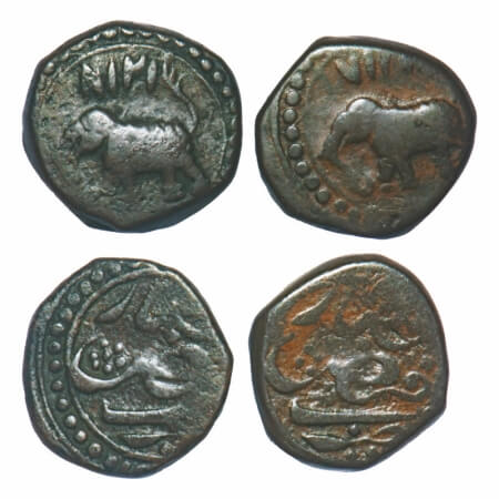 Mysore, Copper ½ Paisa (2 Coins), Tipu Sultan, Faiz Hisar Mint, AM 1217 & 1218, 5.26 & 5.3