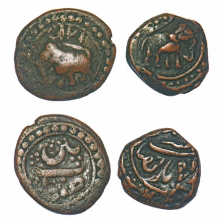 Mysore, Copper (2 Coins), Tipu Sultan, 1) ¼ Paisa, 2.83g, Farrukhyab Hisar Mint, (AM 1222 