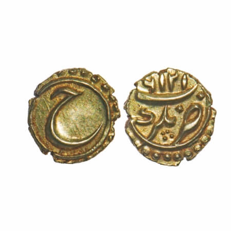 Mysore, Gold Fanam, 0.38g, Tipu Sultan, Nagar Mint, AM 1216 (Retro date), Obv: Persian 'He