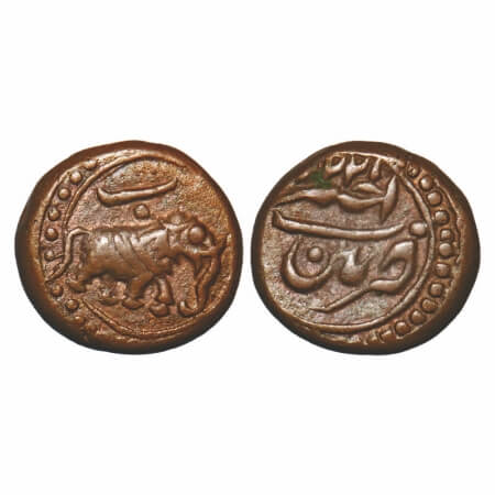 Mysore, Copper 1/4 Paisa, 2.78g, Tipu Sultan, Patan Mint, AM 1225 (retro date) & 'Be', Obv
