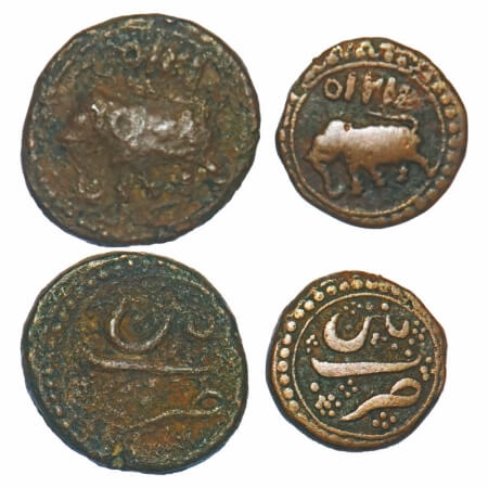 Mysore, Copper Paisa & ½ Paisa (2 Coins), 10.70, 5.40g, Tipu Sultan, Patan Mint, AH 1215, 