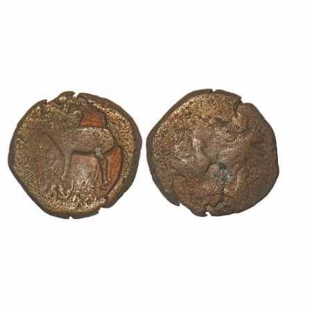 Ayodhya Region, Satyamitra (c. 200 BC), Copper Unit, 7.38g, 20.42x20.83mm, Obv: Humped Bul