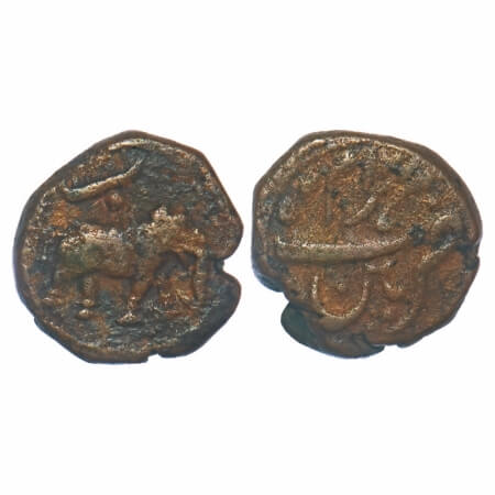 Mysore, Tipu Sultan, Copper ½ Paisa/Bahram, 5.13g, Patan Mint, AM 1225 (retro date), Obv: 