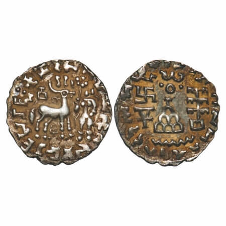 Kunindas, Amoghabhuti (c. 200 BC), Silver Drachma, 2.17g, 17.99x18.11mm, Three arched hill