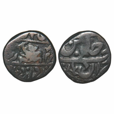 Dhar, Copper Paisa, 12.40g, INO Shah Alam II, Piran Dhar Mint completely visible, Obv: Han
