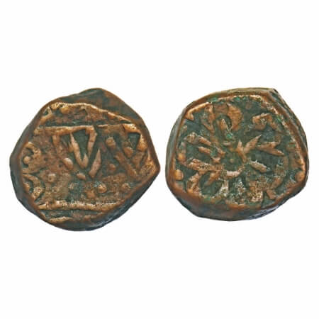 Dhar, Copper Paisa, 13.67g, over struck type, Obv: double Pataka with dots all over and pa