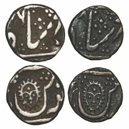 Indore, Silver 1/4 & 1/8 Rupee (2 coins), 2.76 & 1.40g, {Malhar Rao II (AH 1124-1248)}, Ma