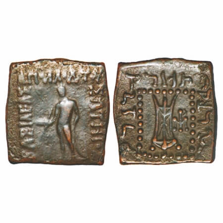 Indo-Greek, Apollodotus I (c. 180-160 BC), Square Copper Quadruple Unit, 11.05g, 24.98x24.