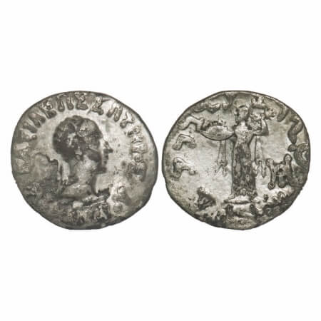 Indo-Greek, Menander I, Silver Drachms, 2.12g, 16.11x17.79mm, Obv: Diademed bust of king t