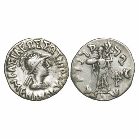 Indo-Greek, Menander I, Silver Drachms, 2.36g, 17.42x17.79mm, Obv: Diademed bust of king f