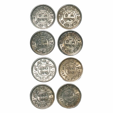 Kutch, Silver Kori (4 Coins), Khengarji III, VS 1985/1928 AD (2), VS 1985/1929 AD (2), INO