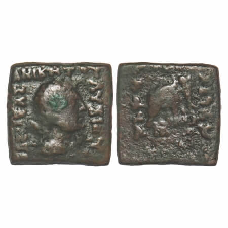 Indo-Greek, Lysias (c.130–120 BC) , Copper Hemi Obol, 7.78g, 18.35x18.82mm, Obv: Bust of h