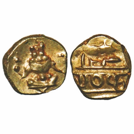 Mysore, Gold Fanam, 0.38g, Kanthirava Narasaraja Wodeyar (c. 1638-1662 AD), Obv: Narsimha 