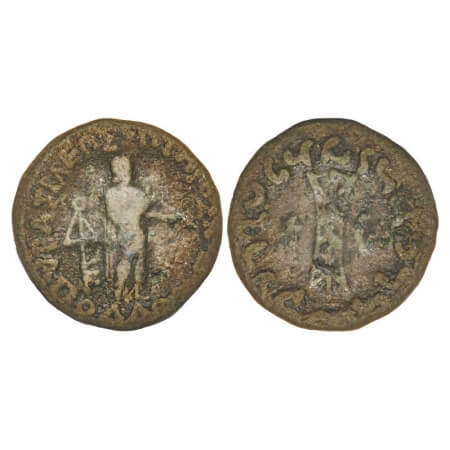 Indo-Greeks, Apollodotus II, (c. 65-55 BC), Copper Drachm, 15.60g, 28.01x27.74mm, Obv: Apo
