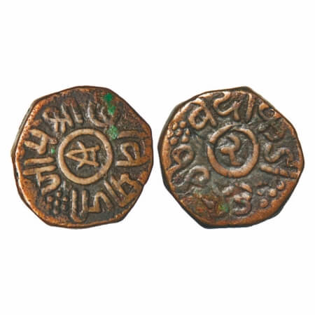 Nawanagar, Copper 2 Dokdo, 12.43g, Vibhaji (VS 1909-1951/1852-1894 AD), VS 1943. katar in 