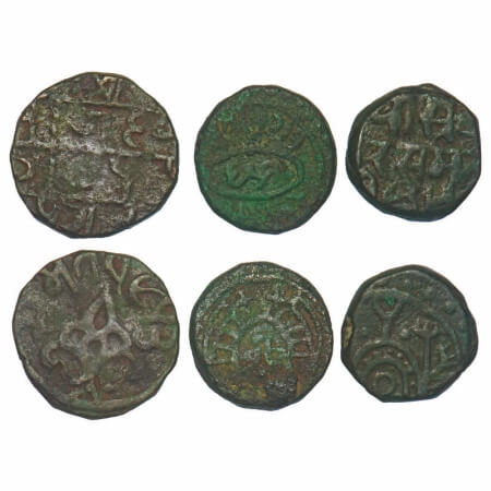 Partabgarh, Copper Paisa (3 Coins), 1) Udaya Singh, Obv: ornate face of mahadev with one e