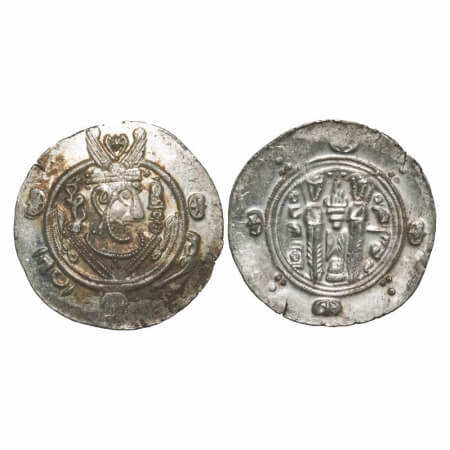 Arab-Sasanian, al-Muhallab Pre-reform issues, Silver Half Unit, 2.14g, 22.89x22.97mm, Abi 