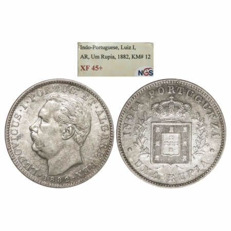 Indo Portuguese, Silver Rupia, D Luis, 1882 AD, Goa issue, date, Bust to left on obverse, 
