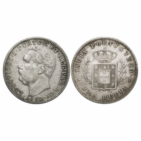 Indo Portuguese, Silver Rupia, 11.53g, D Luis, 1882 AD, Goa issue, date, Bust to left on o