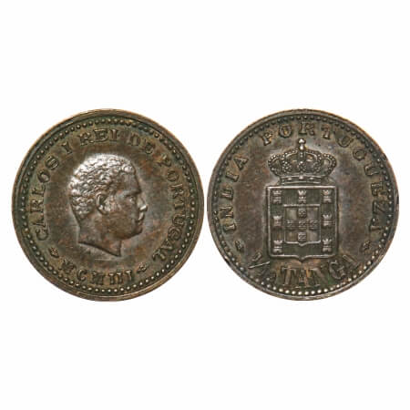 Indo Portuguese, Copper 1/12 Tanga, 2.11g, D.Carlos (Colonial coinage), / MCMIII (1903). A