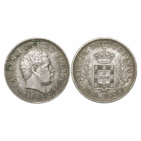 Indo Portuguese, Silver Uma Rupee, 11.63g, D. Carlos, 1904 AD. Obv: Bust & date, Rev: deno