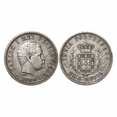 Indo Portuguese, Silver Uma Rupee, 11.50g, D. Carlos, 1904 AD. A.Gomes (page 604) 05.02 / 