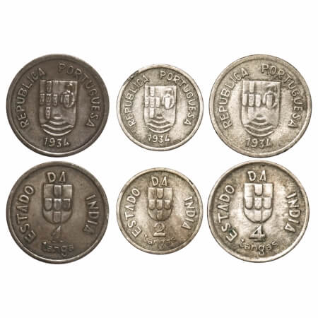 Indo Portuguese, Mix Metals (3 Coins), 1, 2, 4, Tanga, Republic (1910-1961 AD), 1934, AD. 
