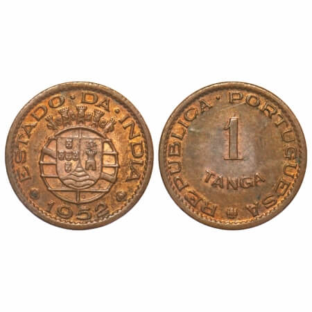 Indo Pourtuguese, Bronze, 3.97g, Republic, 1 Tanga 1952 AD. A.Gomes (page 605) 03.01 / KM 