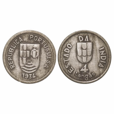 Indo Portuguese, Copper Nickle 4 Tangas, Republic (1910-1961 AD), 1934. A.Gomes (page 605)