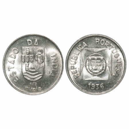 Indo Portuguese, Silver ½ Rupee, 5.77g, Republic (1910-1961 AD), 1936 AD. A.Gomes (page 60