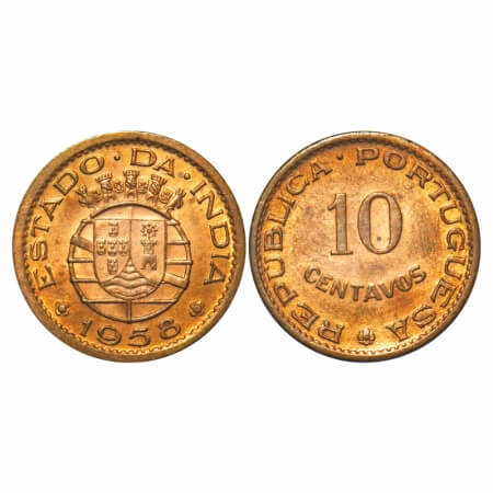 Indo Pourtuguese, Bronze, 1.97g, 10 Centavos, Republic, 1958 AD. A.Gomes (page 606) 13.01 