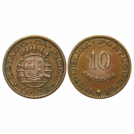 Indo Pourtuguese, Bronze, 1.98g, 10 Centavos, Republic, 1961 AD. A.Gomes (page 606) 13.03 