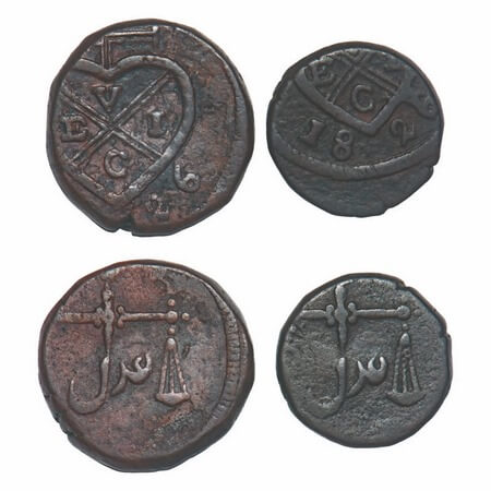 Bombay Presidency, Copper (2 Coins), 1826 AD, Pice (10.52g) & 1/2 Pice (5.18g), (1802-1829