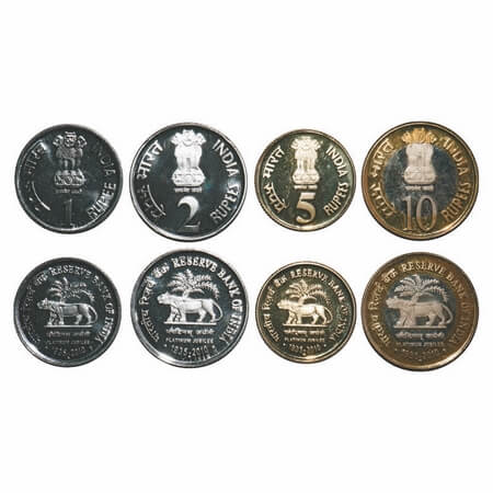 1, 2, 5,10 Rupees, 2010, Mix Metal, Reserve Bank Of India, Hyderabad Mint, Broken from Unc
